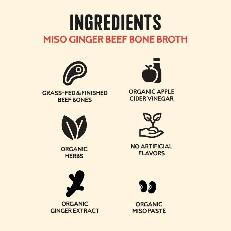 Ingredients panel for Miso Ginger Beef Bone Broth