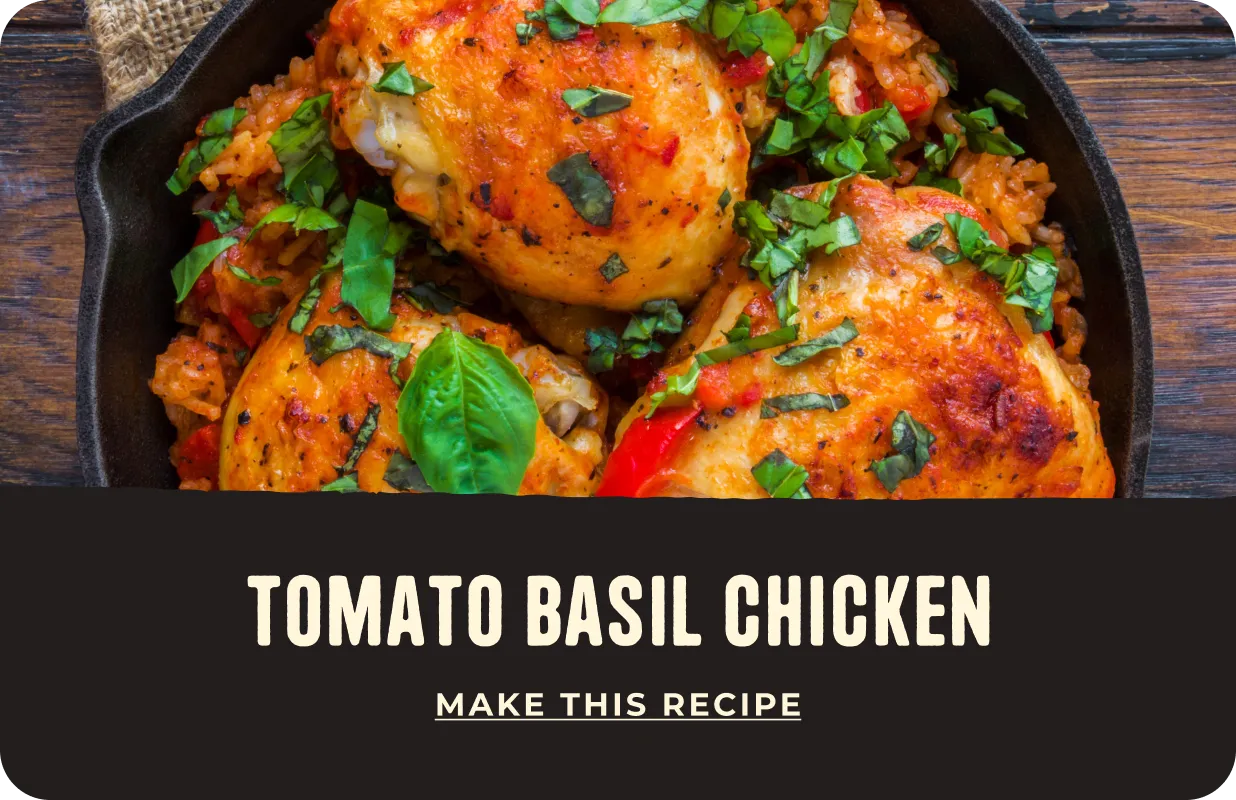 Tomato basil chicken in a skillet