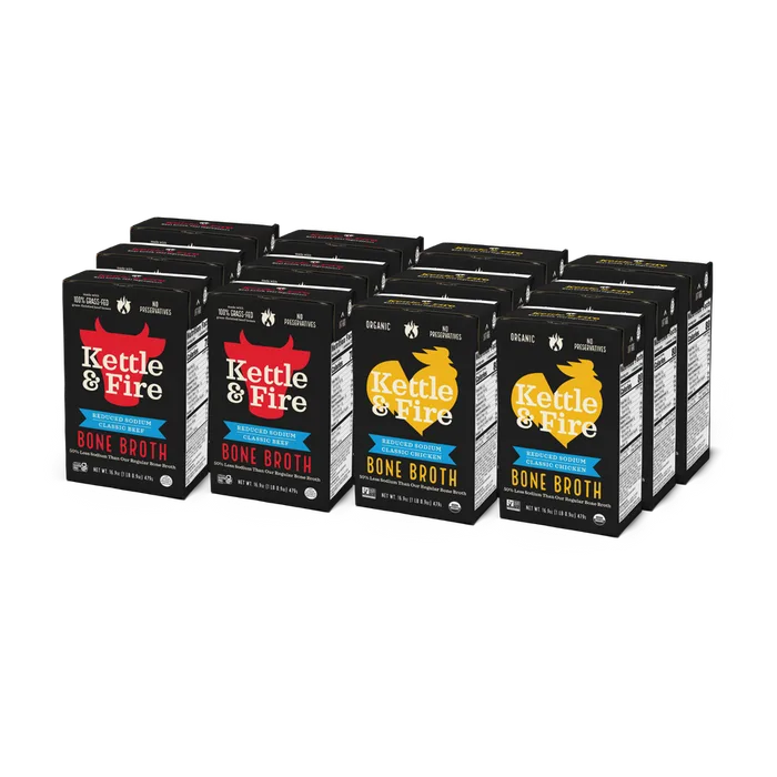 12-Pack Beef & Chicken Reduced Sodium Bone Broth Bundle